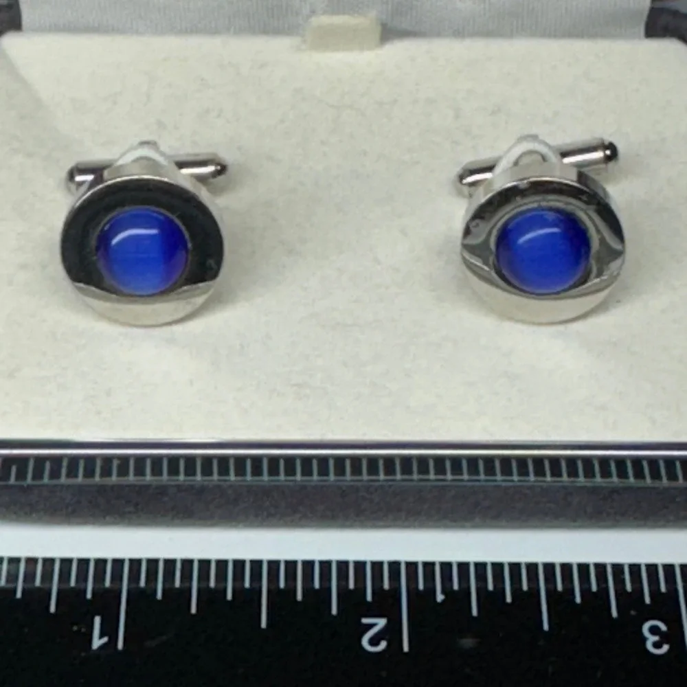 Claiborne Silver Tone Cufflinks Blue Gemstone Elegant Formal‎ Accessory